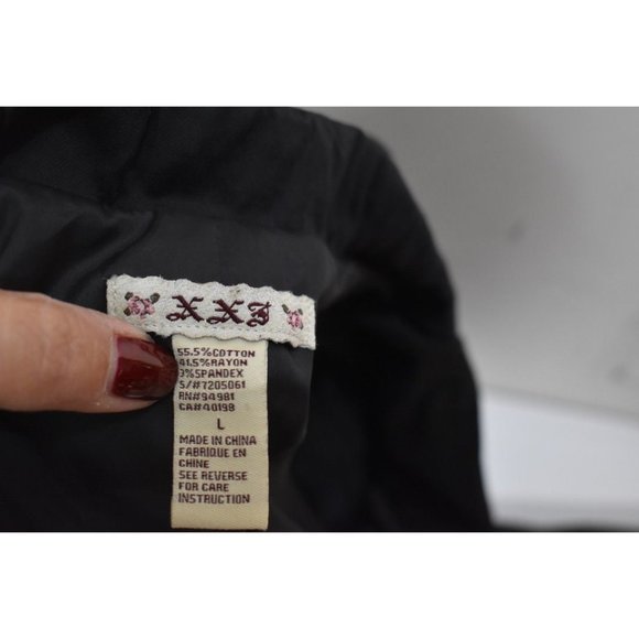 Women's Forever 21 Black Sateen Fitted Jacket Gold Chain Peplum Waist L - Picture 5 of 7